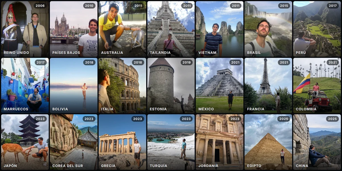 Daniel Matesa en 21 viajes por el mundo, de Londres en 2006 a la Gran Muralla China en 2025: Machu Picchu, el Salar de Uyuni, Petra y las pirámides de Giza, entre otros
