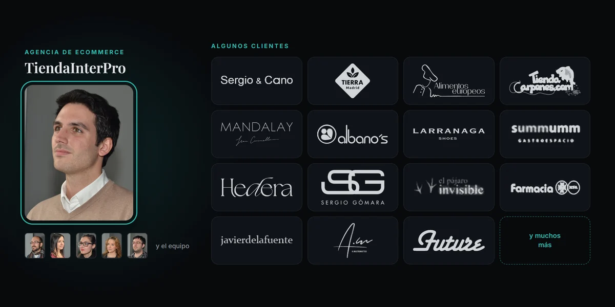 El equipo de TiendaInterPro y logos de algunos de sus clientes